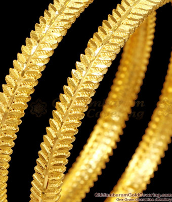 BR2634-2.8 Size Set Of 2 Two Gram Gold Leaf Design Bangle For Function Wear