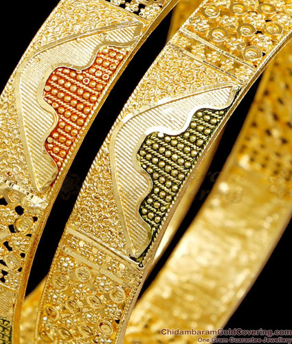 Size Broad Enamel Design Forming Gold Bangle Dubai Bridal Jewelry
