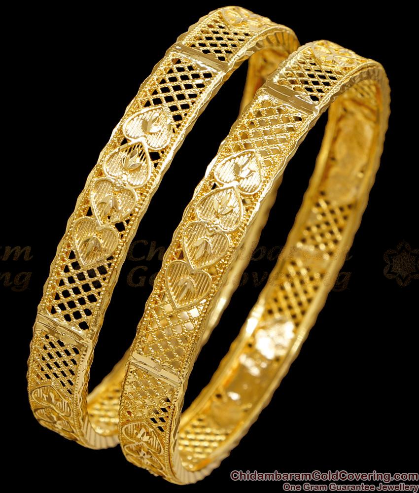 BR2711-2.10 Size Plain One Gram Gold Bangle Heart Design Without Stone
