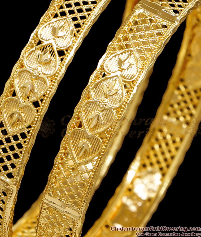 BR2711-2.10 Size Plain One Gram Gold Bangle Heart Design Without Stone