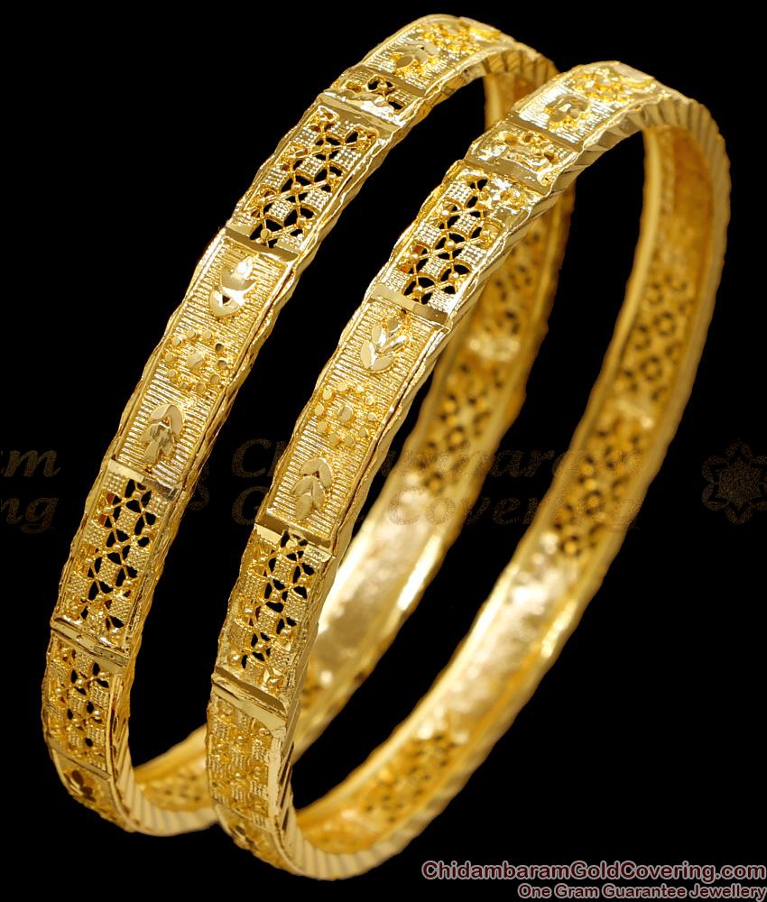 BR2716-2.8 Size Plain Micro Gold Plated Bangle Floral Design For Daily Wear