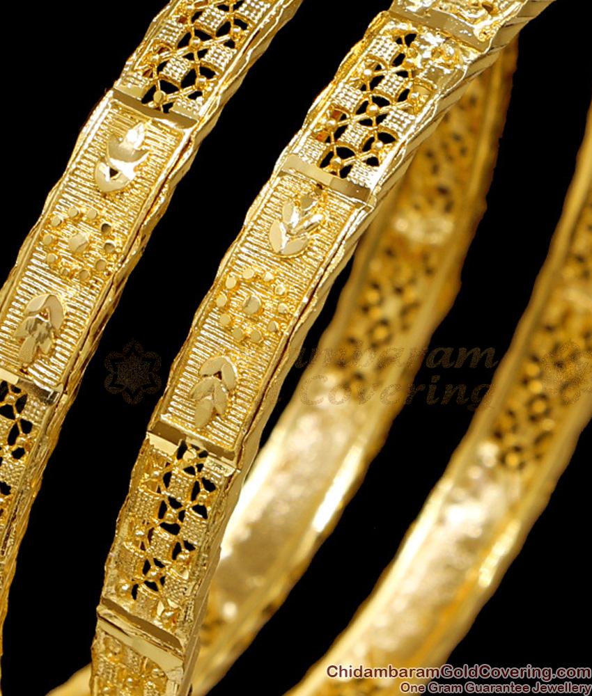 BR2716-2.8 Size Plain Micro Gold Plated Bangle Floral Design For Daily Wear