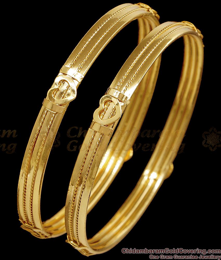BR2723-2.4 Size Classic One Gram Gold Plated Bangle Heart Design Without Stone