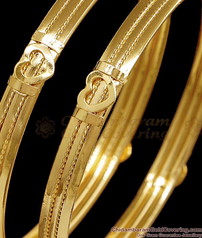 BR2723-2.4 Size Classic One Gram Gold Plated Bangle Heart Design Without Stone