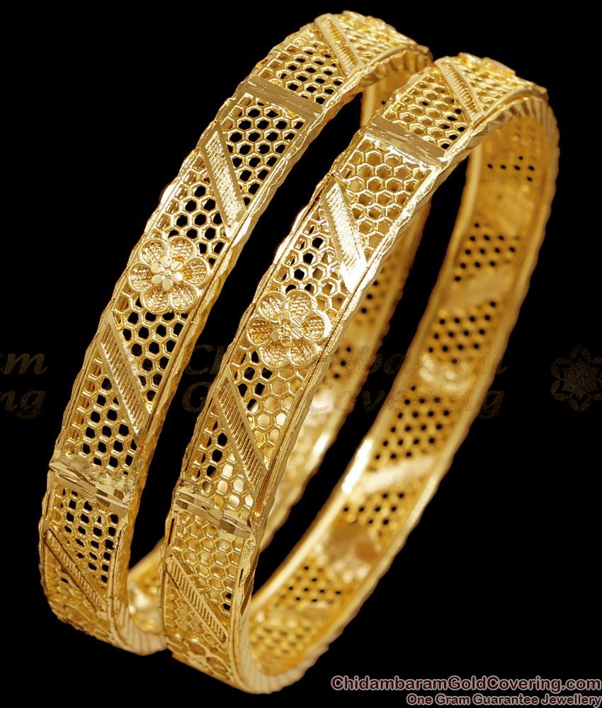 BR2727-2.6 Size Beautiful Flower Design Micro Gold Polish Bangle For Wedding