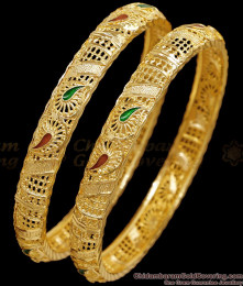 BR2728-2.4 Size Set Of 2 Bridal Wear Gold Imitation Bangle Enamel Design For Women BR2728-2.4 Size Set Of 2 Bridal Wear Gold Imitation Bangle Enamel Design For Women