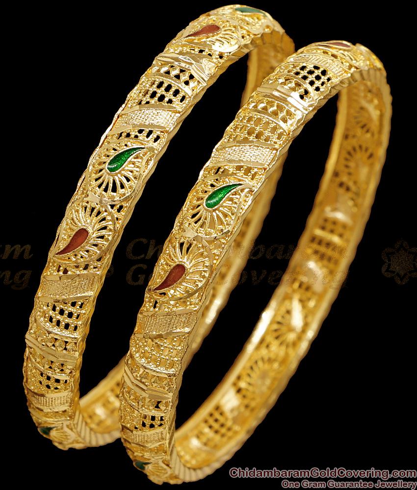 BR2728-2.6 Size Set Of 2 Bridal Wear Gold Imitation Bangle Enamel Design For Women