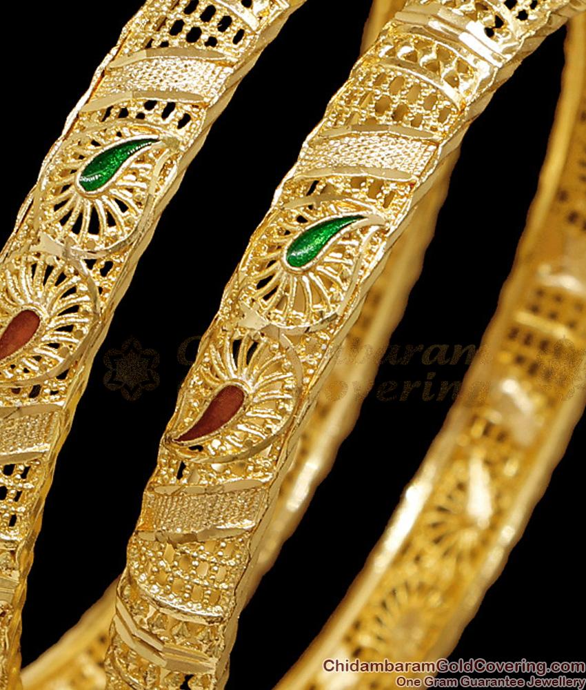 BR2728-2.6 Size Set Of 2 Bridal Wear Gold Imitation Bangle Enamel Design For Women