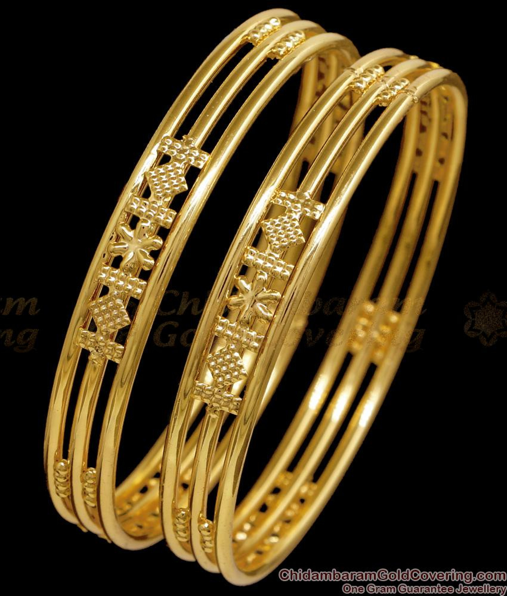 BR2730-2.4 Size Pure Gold Tone 3 Line Plain Bangle Designs Shop Online