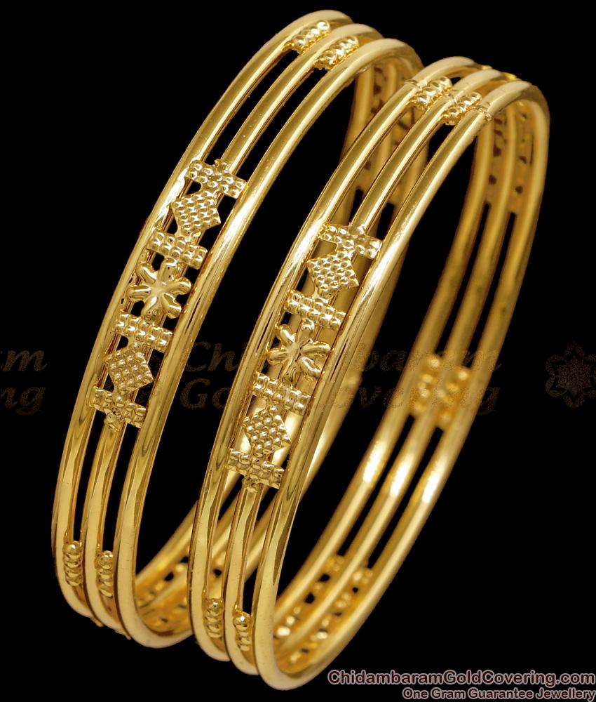 BR2730-2.8 Size Pure Gold Tone 3 Line Plain Bangle Designs Shop Online