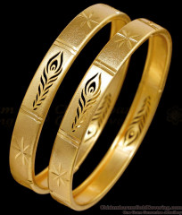 BR2737-2.10 Size Set Of 2 Beautiful Machine Cut Peacock Feather Gold Bangle Matt Finish BR2737-2.10 Size Set Of 2 Beautiful Machine Cut Peacock Feather Gold Bangle Matt Finish