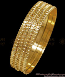 BR2758-2.4 Size Set Of 4 Impon 5 Metal Plain Bangle Dotted Design For Regular Wear