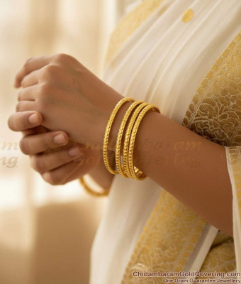 BR2758-2.6 Size Set Of 4 Impon 5 Metal Plain Bangle Dotted Design For Regular Wear