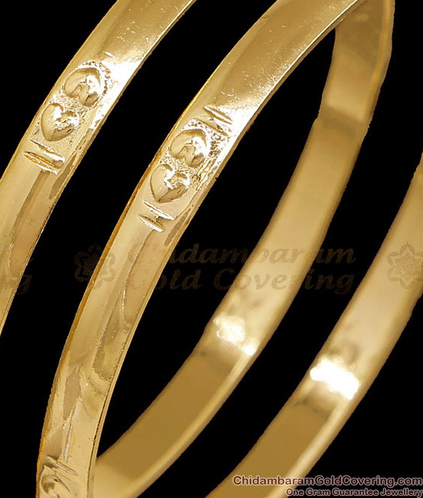 BR2763-2.6 Size Set Of Two Impon Gold Finish Bangle Heart Design For Women BR2763-2.6 Size Set Of Two Impon Gold Finish Bangle Heart Design For Women