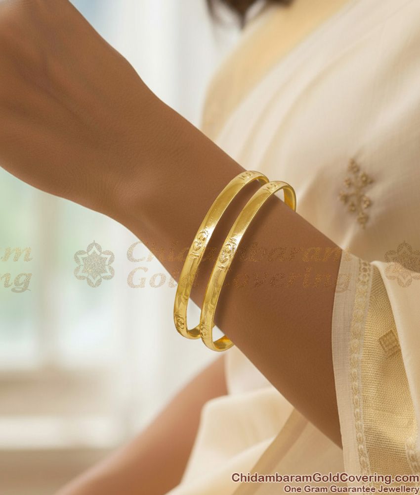 BR2763-2.6 Size Set Of Two Impon Gold Finish Bangle Heart Design For Women BR2763-2.6 Size Set Of Two Impon Gold Finish Bangle Heart Design For Women