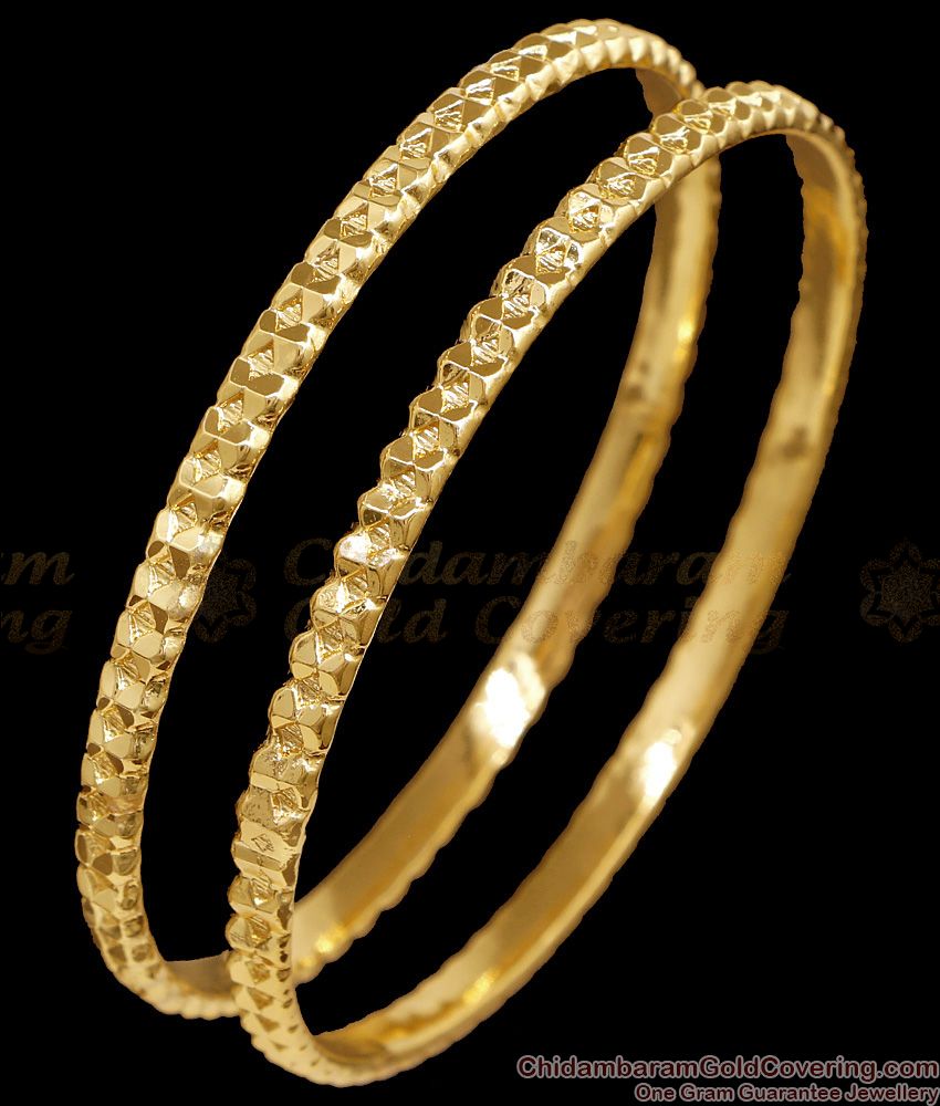 BR2764-2.6 Size Set Of Two Plain Impon Bangle Diamond Cut Design For Daily Wear BR2764-2.6 Size Set Of Two Plain Impon Bangle Diamond Cut Design For Daily Wear