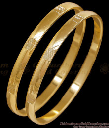 BR2772-2.6 Size Set Of Two Plain Gold Impon Bangle With Subtle Etching Design