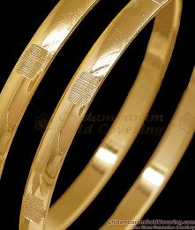 BR2772-2.4 Size Set Of Two Plain Gold Impon Bangle With Subtle Etching Design