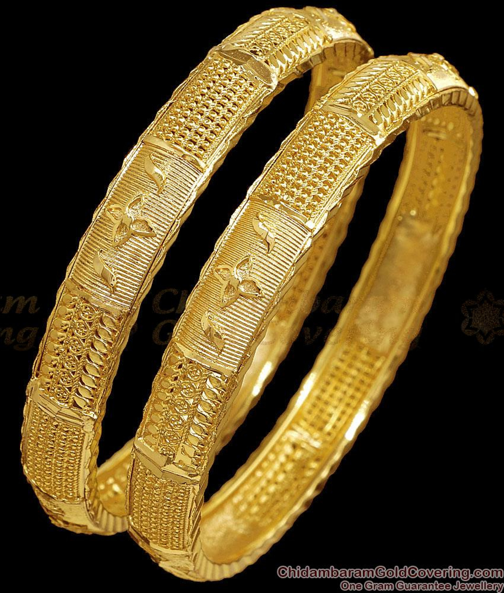 BR2784-2.4 Size Broad Traditional Textured Gold Imitation Bangle Bridal ...