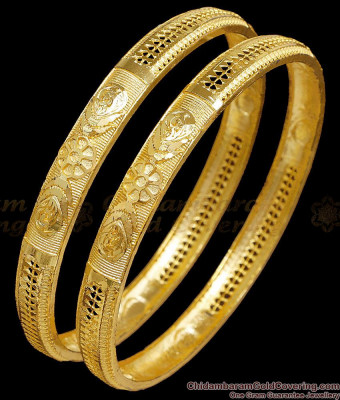 BR2794-2.10 Size High Quality Micro Gold Polish Bangle Floral Design Without Stone
