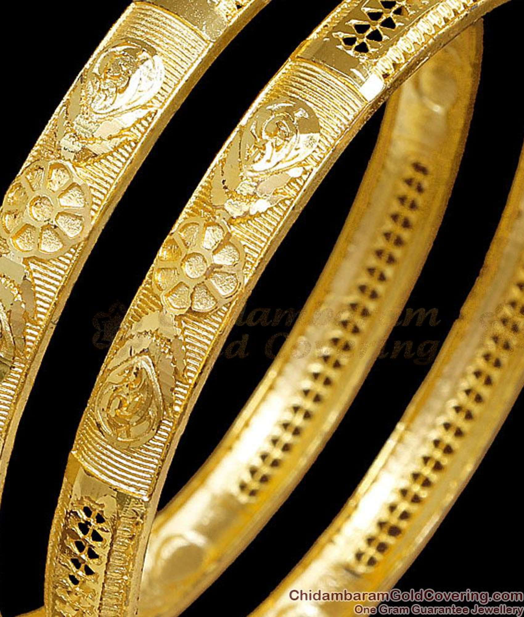 BR2794-2.10 Size High Quality Micro Gold Polish Bangle Floral Design ...