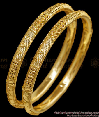 BR2825-2.10 Size Real Gold Tone Light Weight Bangle Floral Design Shop Online