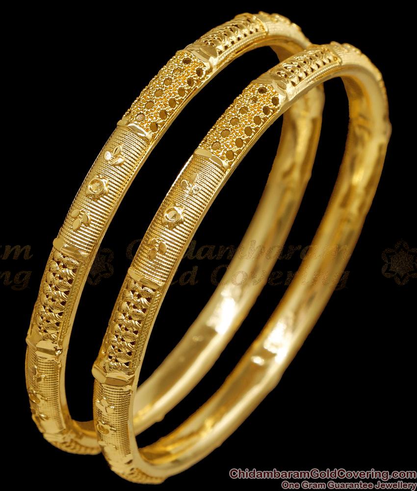 BR2825-2.4 Size Real Gold Tone Light Weight Bangle Floral Design Shop Online