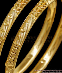 BR2825-2.10 Size Real Gold Tone Light Weight Bangle Floral Design Shop Online