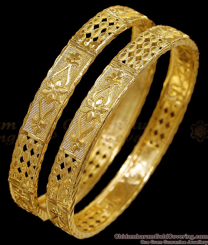 BR2834-2.8 Set Of Two New Arrival Machine Cut Micro Gold Plated Bangle Without Stone