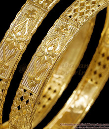 BR2834-2.8 Set Of Two New Arrival Machine Cut Micro Gold Plated Bangle Without Stone