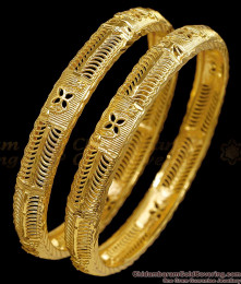 BR2837-2.4 Set Of Two Elegant Gold Plated Plain Shiny Bangle Design Bridal Jewelry