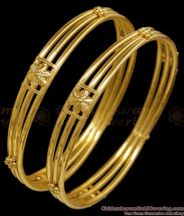 BR2847-2.10 Size Beautiful 3 Line Gold Imitation Bangle Floral Design Without Stone