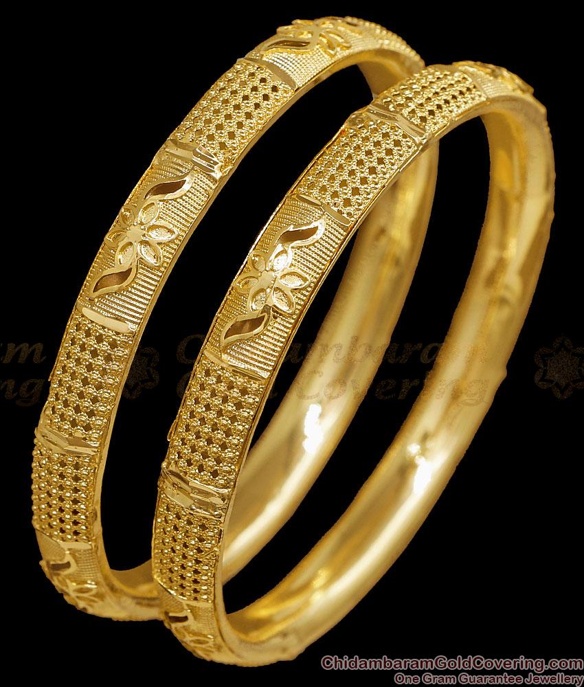 BR2855-2.4 Size Real Gold Tone Floral Design Plain Bangle Bridal Wear Collections BR2855-2.4 Size Real Gold Tone Floral Design Plain Bangle Bridal Wear Collections