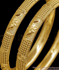 BR2855-2.4 Size Real Gold Tone Floral Design Plain Bangle Bridal Wear Collections