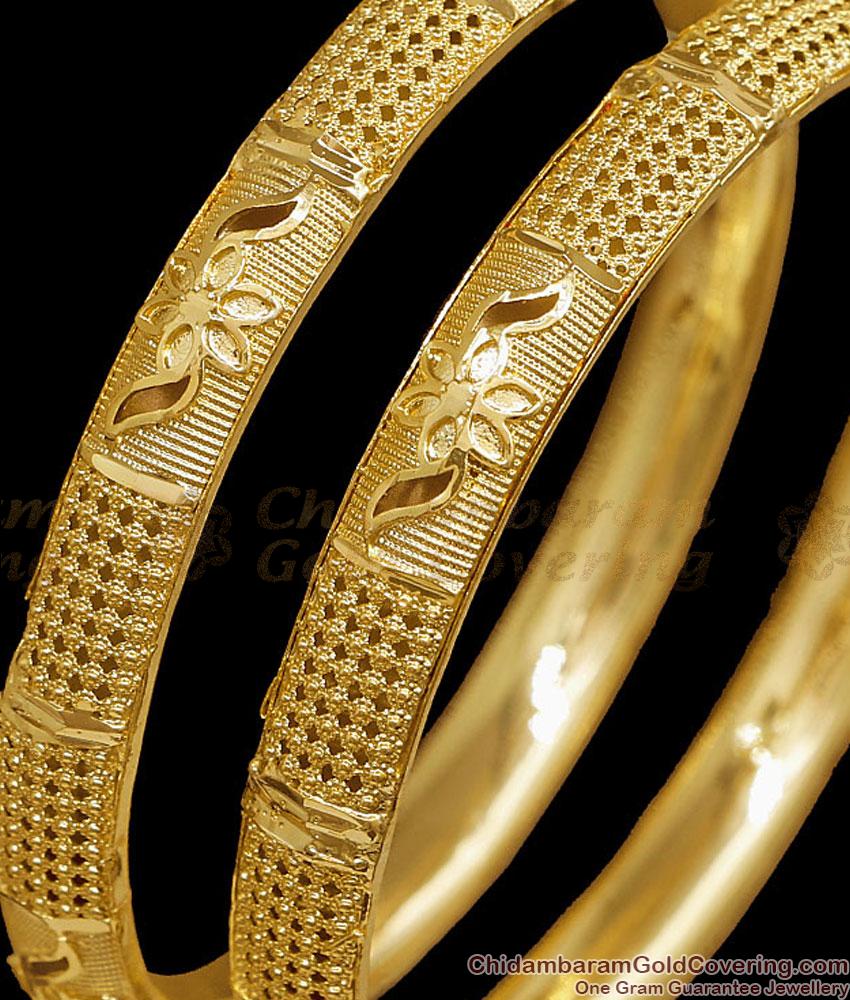 BR2855-2.4 Size Real Gold Tone Floral Design Plain Bangle Bridal Wear Collections BR2855-2.4 Size Real Gold Tone Floral Design Plain Bangle Bridal Wear Collections