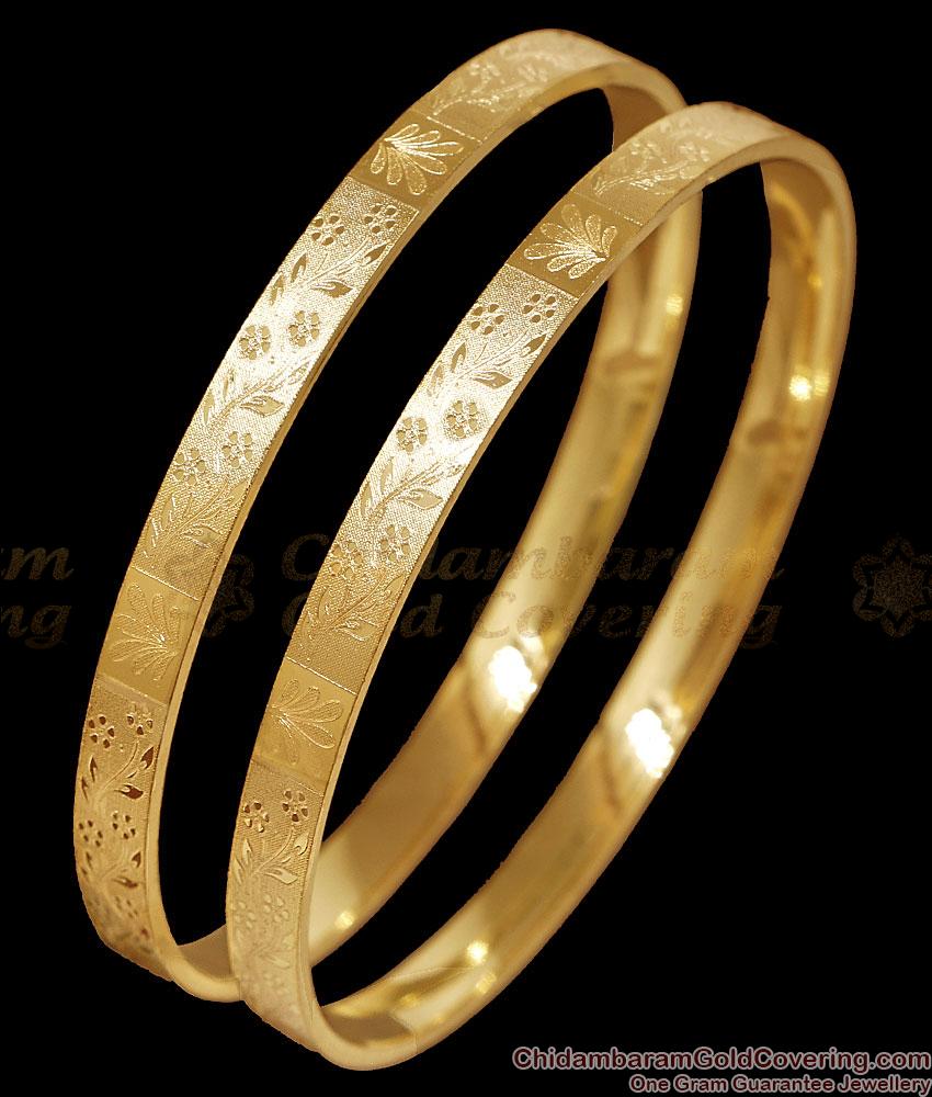 BR2900-2.6 Size Self Design Set Of 2 Gold Plated Floral Laser Cut Bangles BR2900-2.6 Size Self Design Set Of 2 Gold Plated Floral Laser Cut Bangles