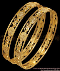 BR2904-2.6 Size Latest Gold Imitation Lakshmi Coin Kasu Temple Bangles