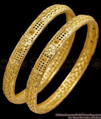 BR2923-2.8 Size New Model Two Gram Gold Floral Carved Design Bangles