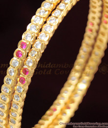 BR1032-2.8 Beautiful Full White And Pink Stone Impon Panchalog Bangles Diwali Special Offer