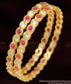 BR1033-2.8 Peoples Favourite Thick Ruby White Stone Impon Gold Bangles New Arrival
