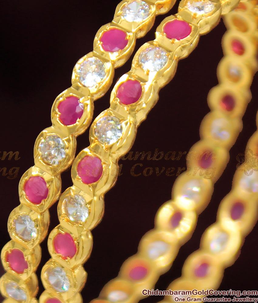 BR1033-2.4 Peoples Favourite Thick Ruby White Stone Impon Gold Bangles New Arrival