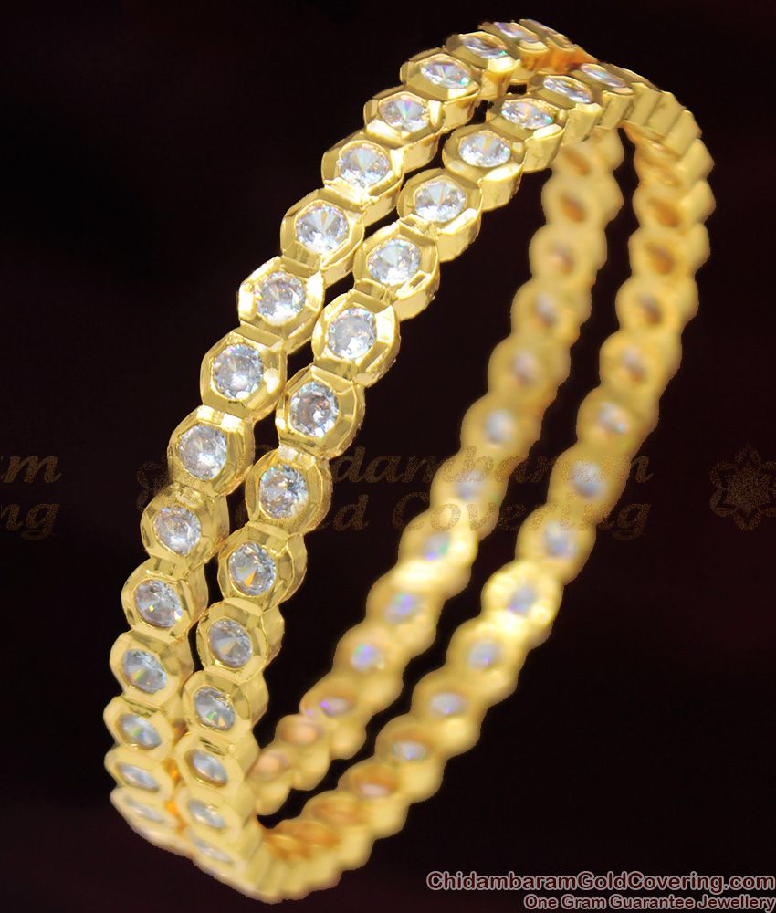 BR1034-2.4 Grand Full White Diamond Impon Traditional Gold Bangle Collection First Quality