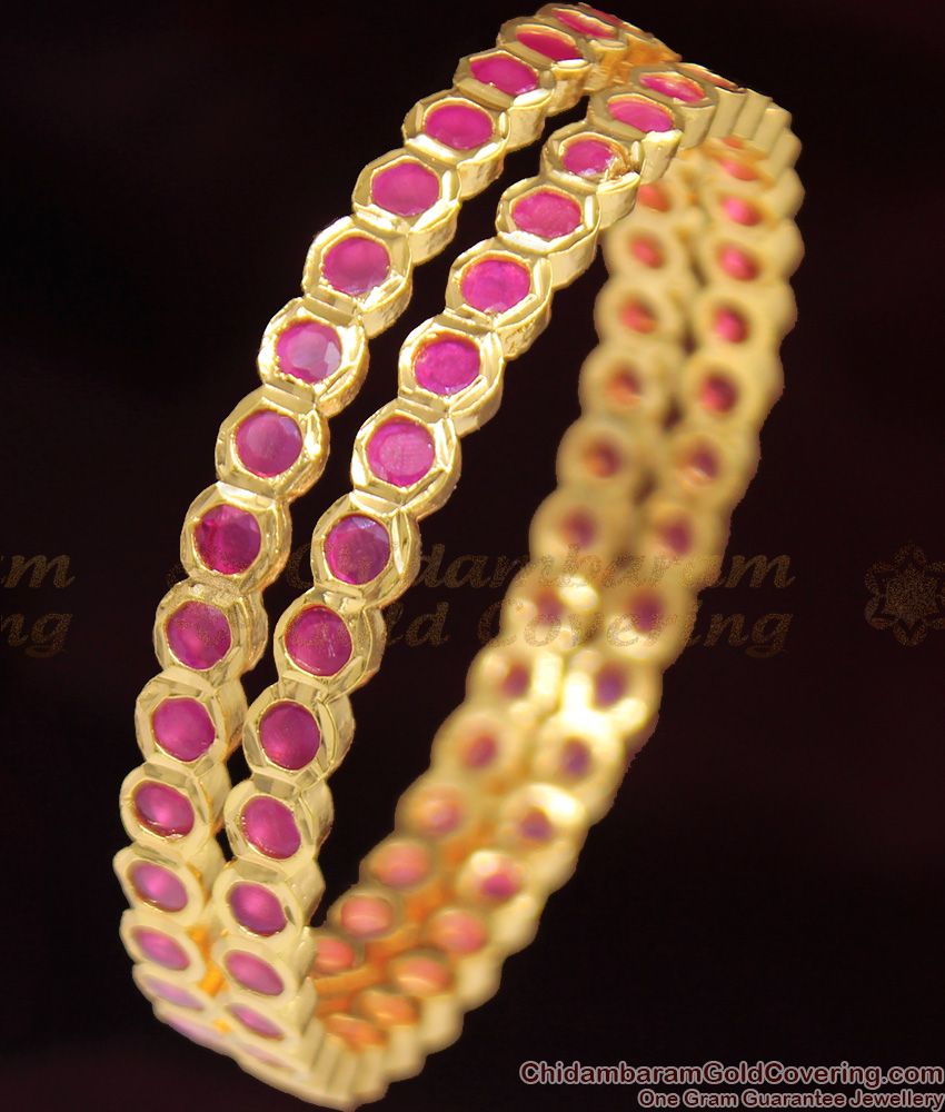 BR1035-2.10 Full Ruby Stone Trendy Impon Design Gold Bangle Collection First Quality