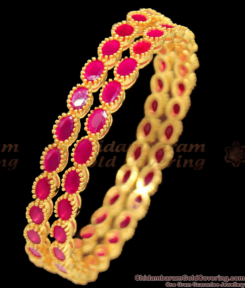 BR1049-2.4 Sparkling Full Ruby Stone Bollywood Design Gold Bangles New Arrival