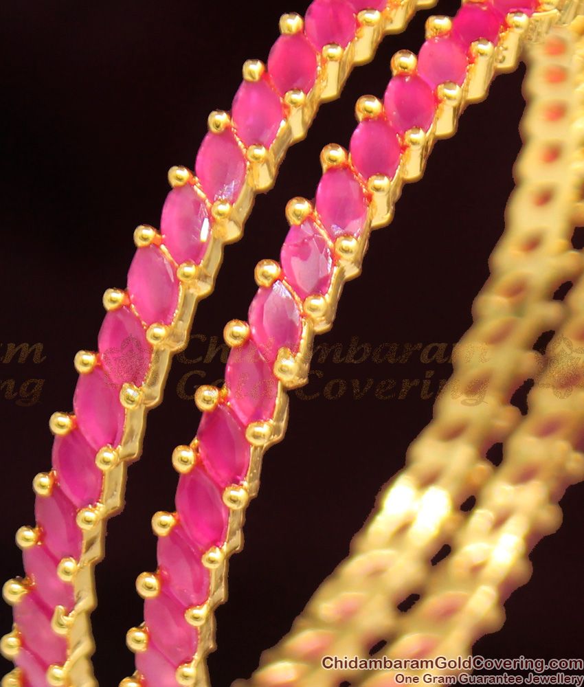 BR1050-2.8 Grand Bollywood Model Full Ruby Stone Gold Plated Bangles