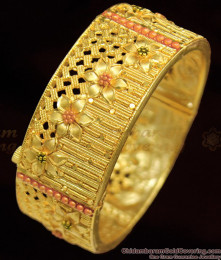 BR1059-2.8 Fascinating Gold Enamel Forming Flower Design Kada Broad Bangle 