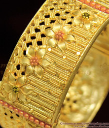 BR1059-2.8 Fascinating Gold Enamel Forming Flower Design Kada Broad Bangle BR1059-2.8 Fascinating Gold Enamel Forming Flower Design Kada Broad Bangle