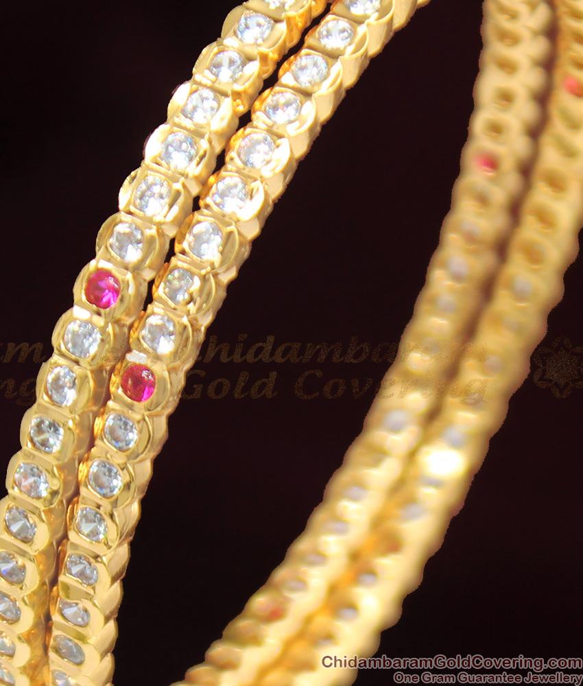 BR1116-2.6 Beautiful Full White And Pink Stone Impon Panchalog Bangles Diwali Special Offer