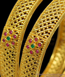 BR1124-2.8 Karnataka Design Broad Gold Kada Bangles Leaf Design With Stones