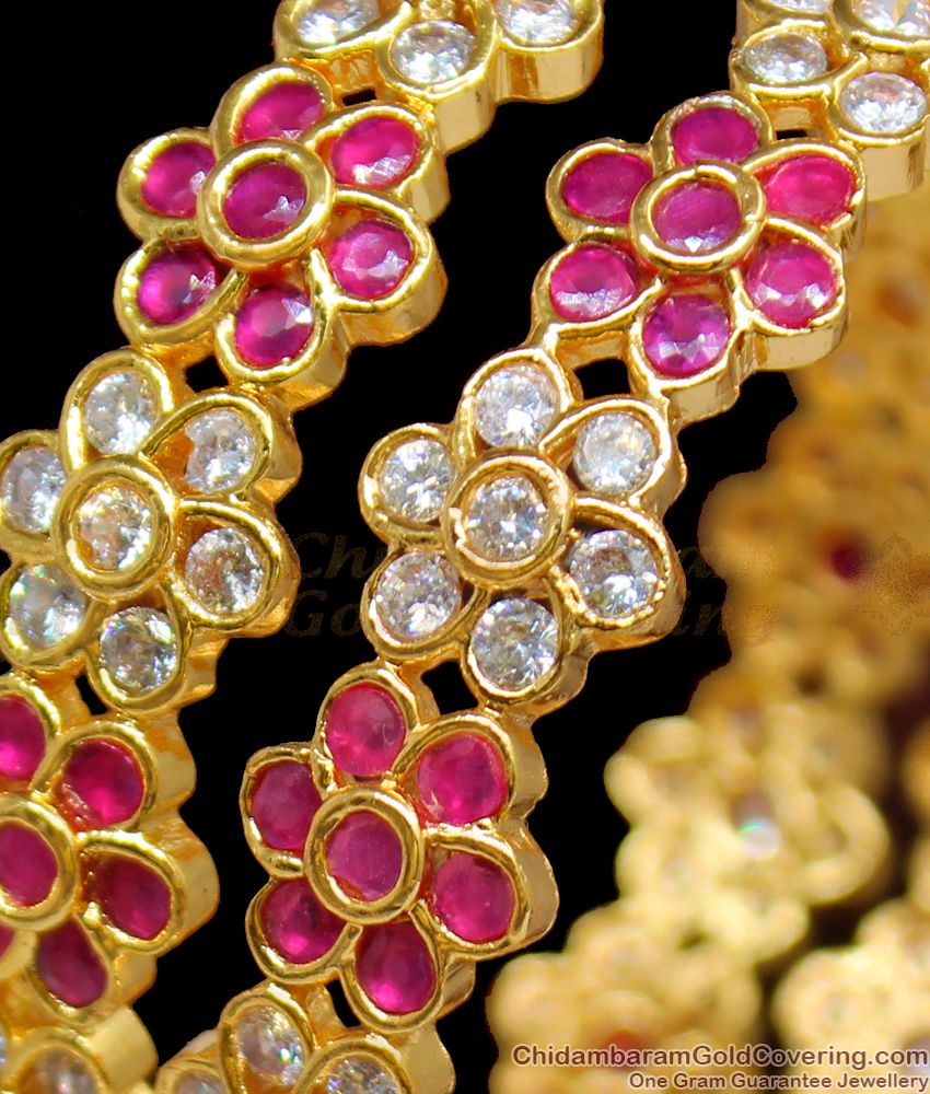 BR1126-2.6 Full Ruby And AD Polki Stones First Quality Gold Plated Bangles